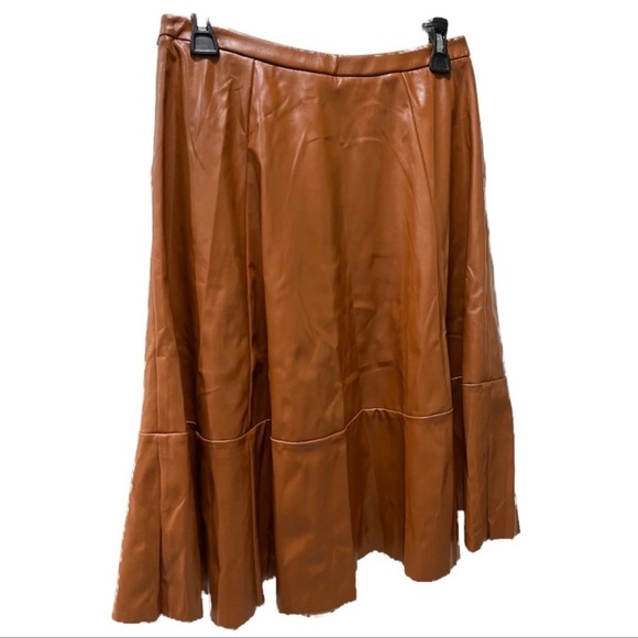 Space Style Concept Vegan Leather Brown Midi Skirt Size 40 or X-Small - Picture 1 of 5